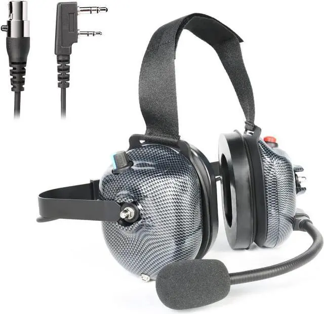 Alt view image 2 of 7 - Carbon Fiber Style Behind The Head Two Way Radio Headset with Cord Cable, Volume Control Knob, 3.5mm Input Jack for Kenwood and BaoFeng 2-Pin Radios