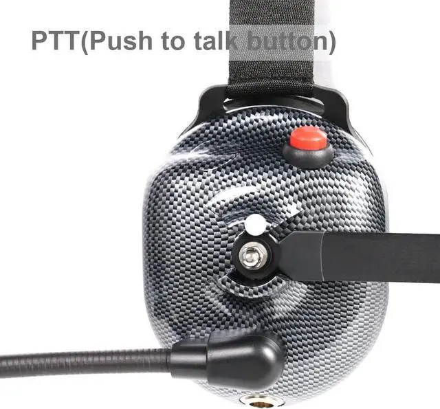 Alt view image 6 of 7 - Carbon Fiber Style Behind The Head Two Way Radio Headset with Cord Cable, Volume Control Knob, 3.5mm Input Jack for Kenwood and BaoFeng 2-Pin Radios