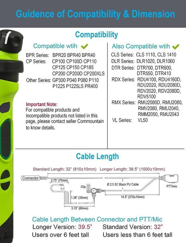 Alt view image 7 of 7 - commountain CP200D CP100D Earpiece for Motorola Radio R2 CP200 CP185 BPR40 BPR40D CLS1410 CLS1110 DTR700 DTR650 RDU4100 RDU4160D RMU2040 RMU2080D CLS, Acoustic Tube Surveillance Walkie Talkie Headset