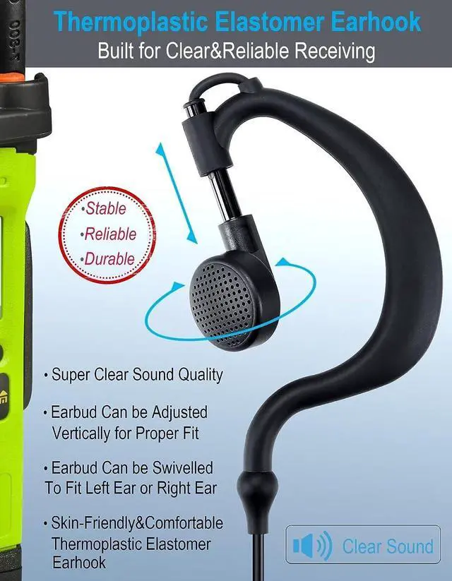 Alt view image 3 of 7 - commountain CP200D CLS1410 Earpiece Compatible for Motorola Radios R2 CLS1110 CP100D CP200 CP185 BPR40 BPR40D DTR700 DTR650 RDU4100 RDU4160D RMU2040 RMU2080D CLS CP, G Earhook Headset Ear Piece-5 Pack