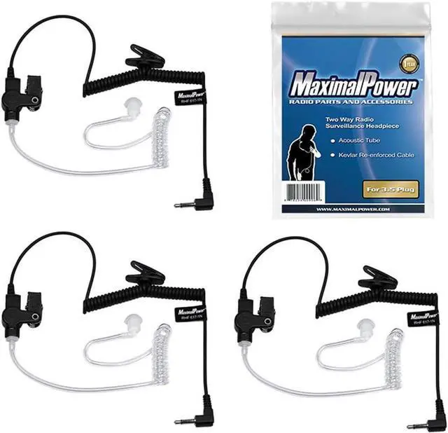 Main image of MaximalPower RHF 617-1N 3.5mm Receiver/Listen ONLY Surveillance Headset Earpiece with Clear Acoustic Coil Tube Earbud Audio Kit for Two-Way Radios, Transceivers and Radio Speaker Mics Jacks (3 Pack)