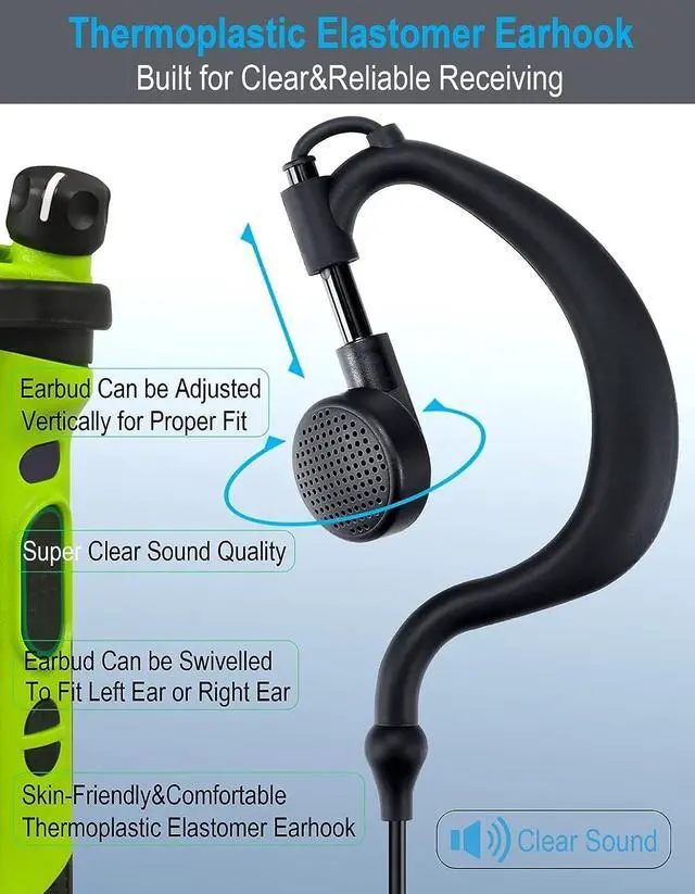 Alt view image 2 of 6 - commountain SL300 SL3500e Earpiece with Mic Compatible for Motorola Radios TLK 100 TLK 110 SL7550 SL7550e SL7580 SL7580e SL7590 SL7590e SLN 1000 SL, TLK100 TLK110 SLN1000 G Earhook Headset-5 Pack