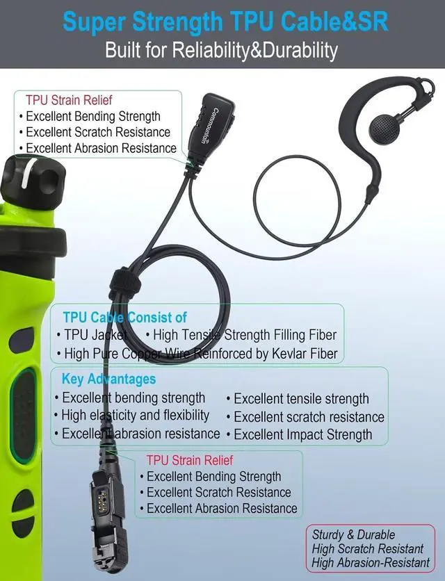 Alt view image 5 of 7 - commountain XPR 3500e XPR 3300e Earpiece with Mic Compatible with Motorola Radios XPR 3300, XPR 3500, XPR3300e, XPR3500e, XPR3300, XPR3500, XPR 3000e G Shape Headset with PTT Microphone