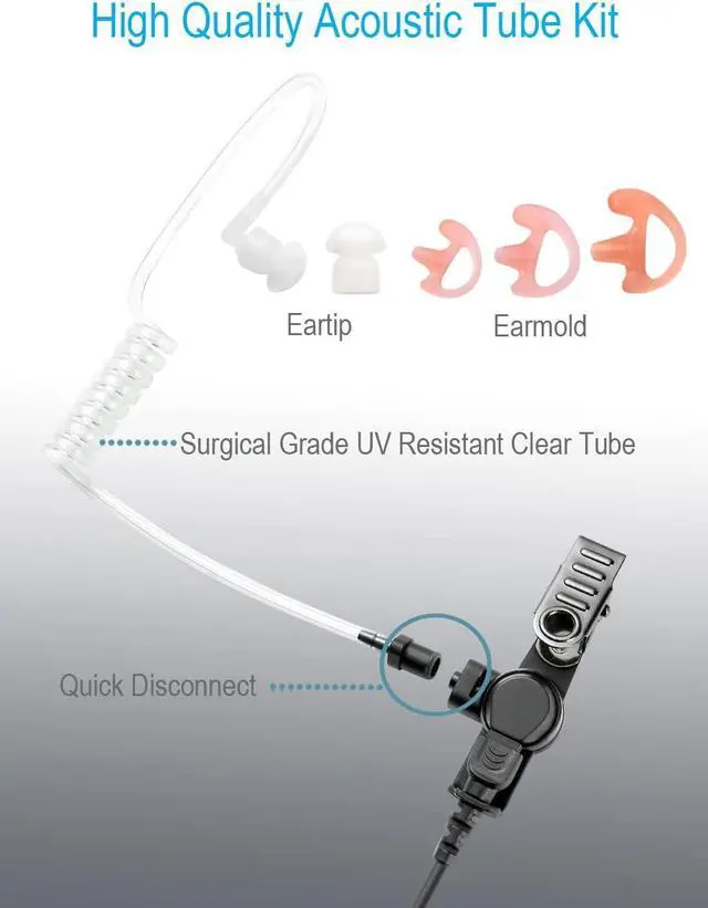 Alt view image 2 of 3 - 2 Pack Replacement Clear Acoustic Tube for Two Way Radio Earpiece and Headset, Surgical Grade UV Resistant Clear Tube, Replacement Coil Tube