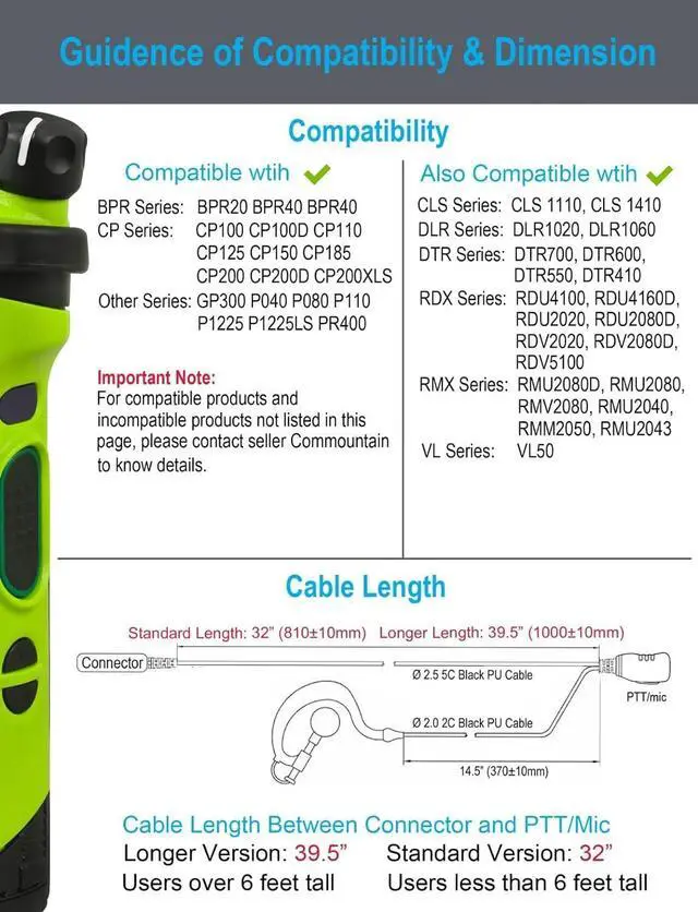Alt view image 7 of 7 - commountain CP200D CP100D Earpiece Compatible for Motorola Radios R2 CP200 CP185 BPR40 BPR40D CLS1410 CLS1110 DTR700 DTR650 RDU4100 RDU4160D RMU2040 RMU2080D CLS CP, G Shape Earhook Headset Ear Piece