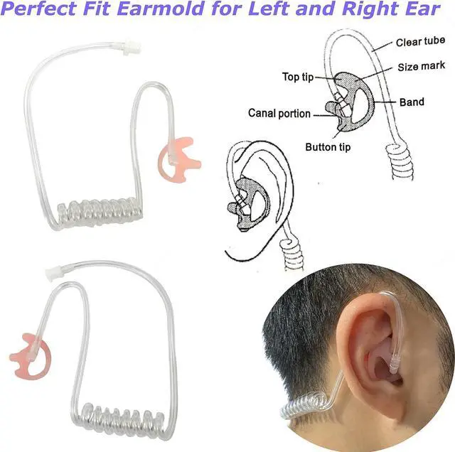 Alt view image 4 of 7 - MaximalPower 2-Pack 3.5mm Listen Only Acoustic Tube Earpiece with One Pair Medium Earmolds for Two-Way Radios | Compatible with Motorola, Vertex, Hytera Radios for Surveillance, Police, Security