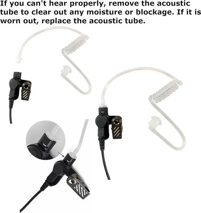Alt view image 7 of 7 - MaximalPower Acoustic Earpiece Surveillance w/PTT & Kevlar Enforcement in The Cable Compatible for Motorola CP200 Two Way Radios with Acoustic Tube Earpiece, Black Earmold Pair & Extra Eartip Combo