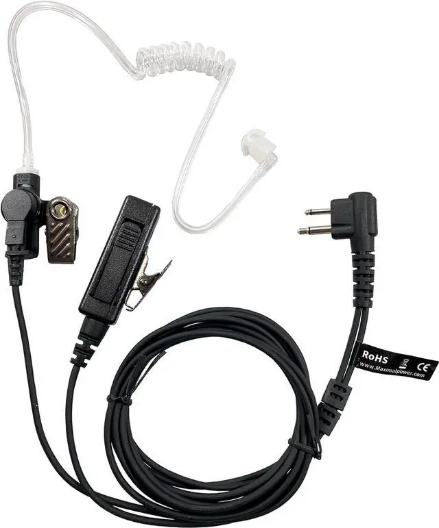 Alt view image 2 of 7 - MaximalPower Acoustic Earpiece Surveillance w/PTT & Kevlar Enforcement in The Cable Compatible for Motorola CP200 Two Way Radios with Acoustic Tube Earpiece, Black Earmold Pair & Extra Eartip Combo