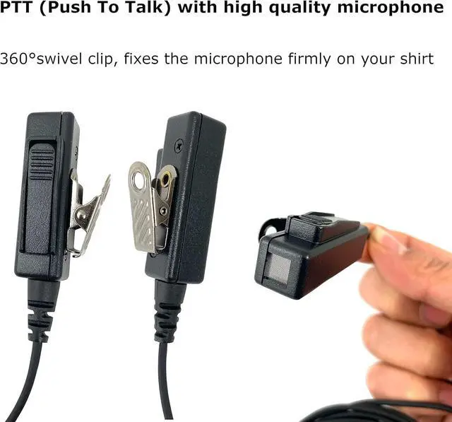 Alt view image 4 of 7 - MaximalPower Acoustic Earpiece Surveillance w/PTT & Kevlar Enforcement in The Cable Compatible for Motorola CP200 Two Way Radios with Acoustic Tube Earpiece, Black Earmold Pair & Extra Eartip Combo
