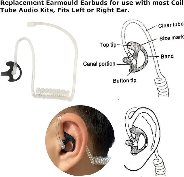 Alt view image 5 of 7 - MaximalPower Acoustic Earpiece Surveillance w/PTT & Kevlar Enforcement in The Cable Compatible for Motorola CP200 Two Way Radios with Acoustic Tube Earpiece, Black Earmold Pair & Extra Eartip Combo