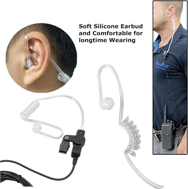 Alt view image 6 of 7 - MaximalPower Acoustic Earpiece Surveillance w/PTT & Kevlar Enforcement in The Cable Compatible for Motorola CP200 Two Way Radios with Acoustic Tube Earpiece, Black Earmold Pair & Extra Eartip Combo