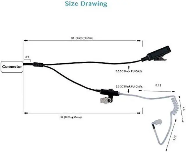 Alt view image 6 of 7 - Caroo XPR 7550e Earpiece for Motorola 5 Pack, 2 Wire Headset with One Pair Medium Earmolds for Motorola APX6000 XPR6350 7350 7350e 7580 7580e 2 Way Radio Walkie Talkie