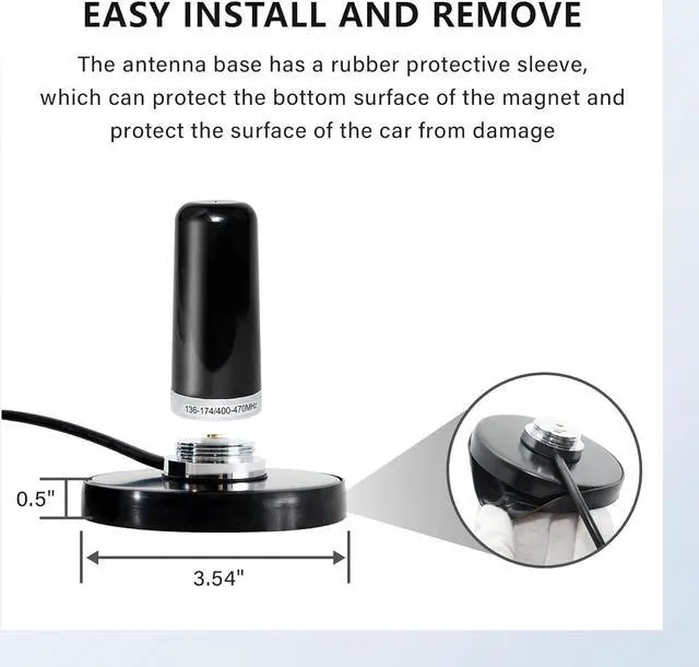 Alt view image 3 of 6 - Anina 3.5 Inch NMO Dual Band VHF UHF Antenna with Magnetic Antenna Base PL-259 RG58 Coaxial Cable NMO Mount Cap for CB Ham Radio Marine Two Way Radio