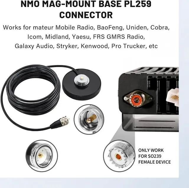 Alt view image 6 of 6 - Anina 3.5 Inch NMO Dual Band VHF UHF Antenna with Magnetic Antenna Base PL-259 RG58 Coaxial Cable NMO Mount Cap for CB Ham Radio Marine Two Way Radio