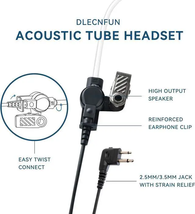 Alt view image 2 of 7 - DLECNFUN Earpieces for Walkie Talkies with Mic 2 Pin 2.5mm+3.5mm Acoustic Tube Headset and PPT Compatible with Motorola Two Way Radio Earpiece Coil