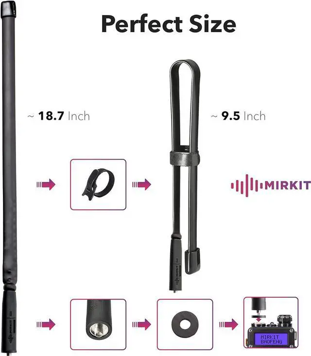 Alt view image 6 of 7 - Mirkit Foldable Tactical Antenna 18.7 inch with SMA-Female Connector, Dual Band VHF/UHF (136-174MHz, 400-480MHz) for: UV-5R, UV-82, BF-F8HP, UV-5R V2+ Plus, BF-F9 V2+ Two Way Radios