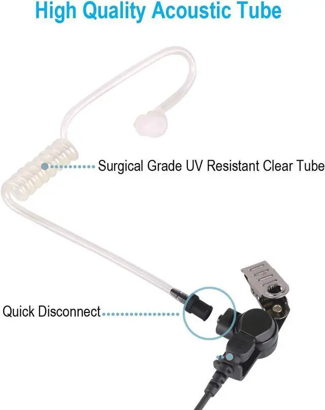 Alt view image 2 of 2 - Acoustic Tube for Right Ear, for Two Way Radio Earpiece and Headset, Surgical Grade UV Resistant, Transparent Coil Tube