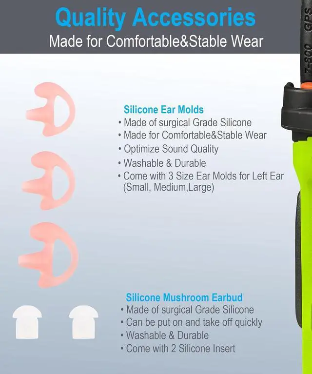 Alt view image 4 of 6 - commountain 3.5mm Listen Only Earpiece for Speaker Mic of Motorola Kenwood Baofeng etc, Acoustic Tube Receive Only Headset with 3 Earmolds, for Police Security and Law Enforcement Use