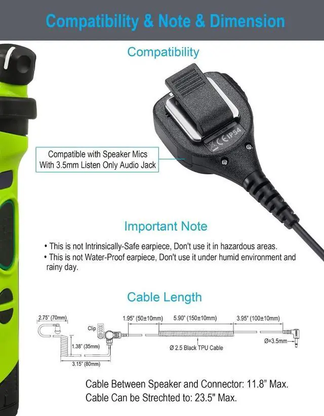 Alt view image 6 of 6 - commountain 3.5mm Listen Only Earpiece for Speaker Mic of Motorola Kenwood Baofeng etc, Acoustic Tube Receive Only Headset with 3 Earmolds, for Police Security and Law Enforcement Use