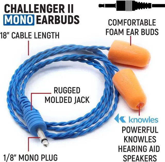 Alt view image 2 of 2 - Rugged Challenger II Foam Mono Earbud Speakers for Racing Radios Communications Electronics  Connects to 1/8" Ear Bud Jack