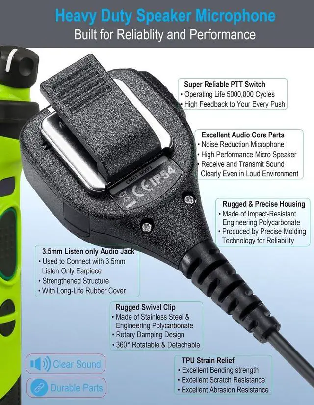 Alt view image 2 of 6 - commountain Speaker Mic with Reinforced Cable for Motorola Radios XPR 3500e, XPR 3300e, XPR 3500, XPR 3300, XPR3500e, XPR3300e, XPR3500, XPR3300, XPR Noise Reduction Shoulder Microphone