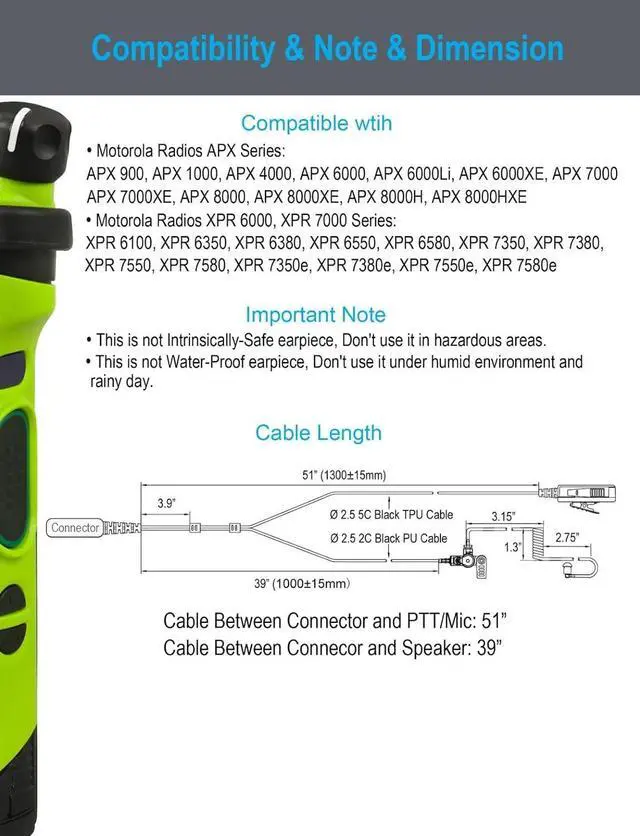 Alt view image 7 of 7 - commountain APX 6000 XPR 7550e Earpiece w/Mic for Motorola Radios APX 8000 APX 7000 4000 XPR 7350e 7580e 7380e XPR 7550 7350 APX6000 APX7000 APX8000 XPR7550e, Two Wire Surveillance Headset-2 Pack