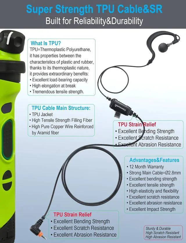 Alt view image 5 of 6 - commountain SL300 SL3500e Earpiece with Mic Compatible for Motorola Radios TLK 100 TLK 110 SL7550 SL7550e SL7580 SL7580e SL7590 SL7590e SLN 1000, TLK100 TLK110 SLN1000 SL Series G Earhook Headset
