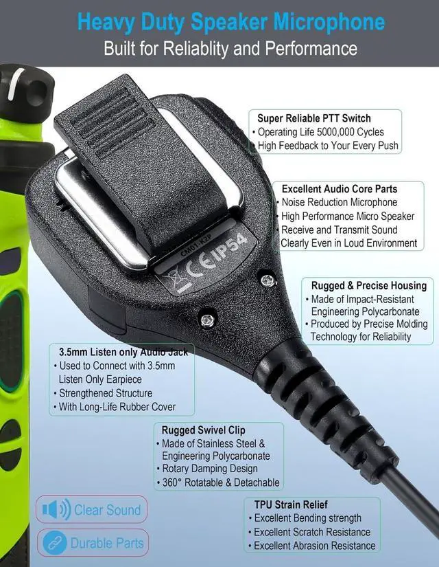 Alt view image 2 of 6 - commountain Heavy Speaker Mic Compatible with Baofeng Radios BF-F8HP BF-F9 UV-82 UV-82HP UV-82C UV-5R UV-5R5 UV-5RA UV-5RE UV-5X3 and Kenwood BTECH Retevis TYT Radios, Shoulder Microphone-5 Pack