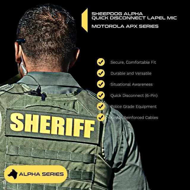 Alt view image 4 of 5 - Sheepdog Quick Disconnect Police Lapel Mic, Compatible with Motorola APX 6000 APX 7000 APX 8000 and APX 4000 Radios, Law Enforcement Earpiece Headset