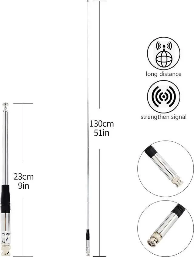 Alt view image 5 of 6 - HYSHIKRA 27Mhz 11meter 51inches BNC Telescopic CB Antenna for Cobra HH50WXST HH50 MRHH350FLT C75WXST HH38WXST Midland 75-822 75-785 MHS75 Uniden BC75XLT PRO401HH BC125AT Handheld Transceiver (ROD130)