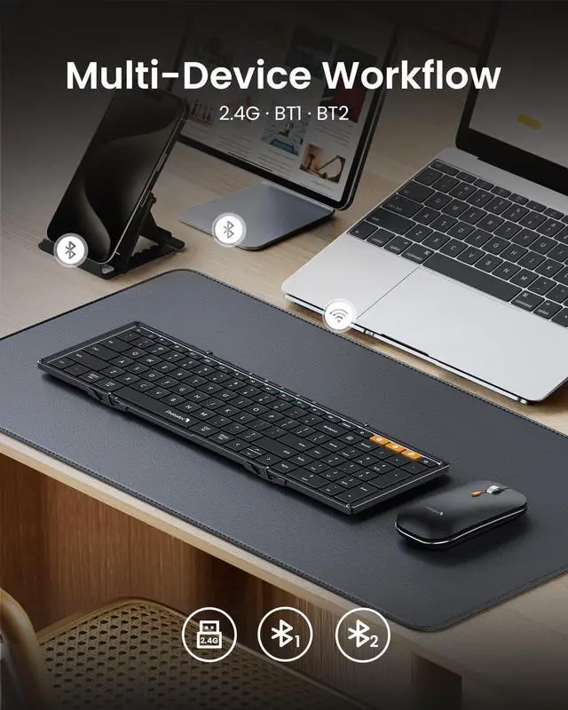 Alt view image 3 of 7 - ProtoArc Foldable Keyboard and Mouse, XKM01 True Full-Size Folding Bluetooth Keyboard Mouse Combo for Business Travel, a Portable Office Suite On-The-Go, Compatible with Laptop iPad Tablet - Black