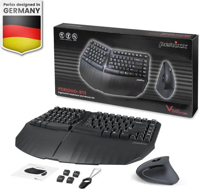 Alt view image 7 of 7 - Perixx PERIDUO-813B US, Wireless Ergonomic Compact Keyboard & Vertical Mouse - Bundle with a Wireless PERIMICE-813 - Black - US English