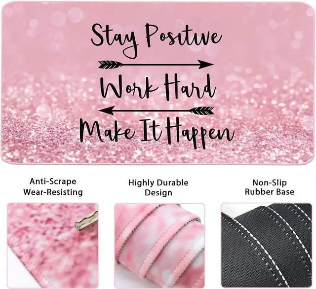 Alt view image 2 of 7 - Keyboard Mouse Pad Set, Extended Mouse Pad+Keyboard Wrist Rest Support, Memory Foam Ergonomic Easy Typing, 3Pcs (35.4×15.7 in) Desk Pad Set for Home Office Study Game - Pink Stay Positive