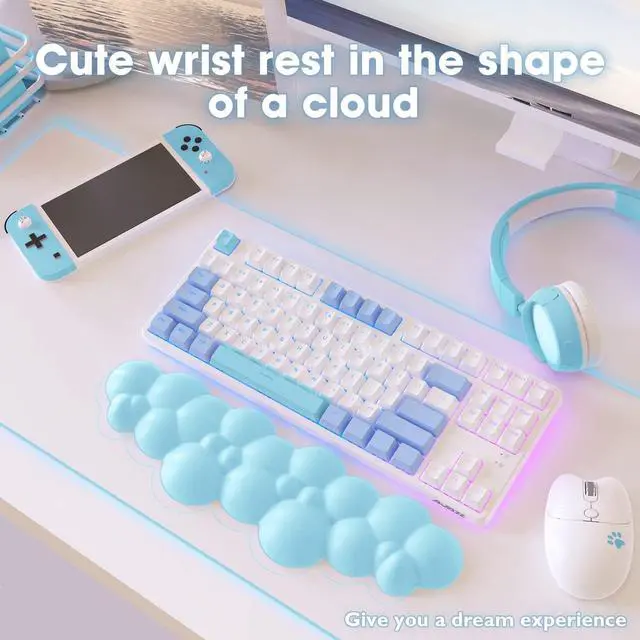 Alt view image 5 of 7 - MANBASNAKE Cloud Mouse Pad Wrist Support Keyboard Wrist Rest Set with Ergonomic Memory Foam,Non-Slip Base,Cloud Coasters for Home,Office,Laptop,Desktop Computer,Easy Typing Pain Relief Blue/White