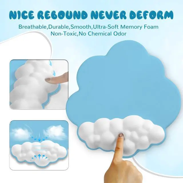 Alt view image 6 of 7 - MANBASNAKE Cloud Mouse Pad Wrist Support Keyboard Wrist Rest Set with Ergonomic Memory Foam,Non-Slip Base,Cloud Coasters for Home,Office,Laptop,Desktop Computer,Easy Typing Pain Relief Blue/White