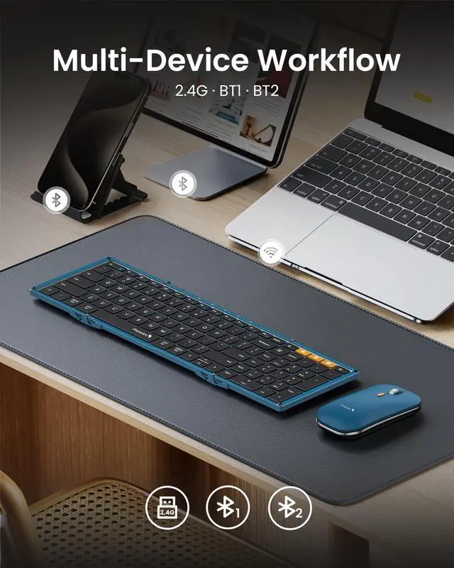 Alt view image 3 of 7 - Foldable Keyboard and Mouse, XKM01 Folding Bluetooth Keyboard Mouse Combo for Business and Travel, 2.4G+Dual Bluetooth Full-Size Portable Keyboard for iPad Tablets Laptop PC - Space Gray