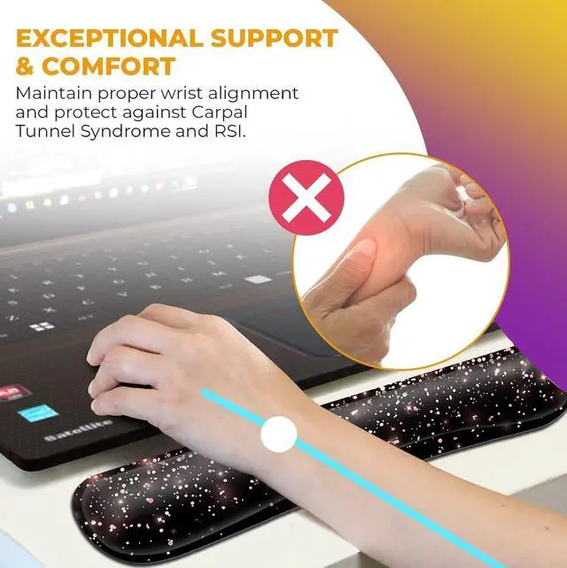 Alt view image 5 of 7 - Mouse Pad with Wrist Support, Ergonomic Gel Mouse Pad, Soft Memory Foam Keyboard Wrist Rest, Black Mouse Pad, Dirt-Resistant Suitable for Office Typing, Games, Beautiful Rose Gold Glitter Pattern