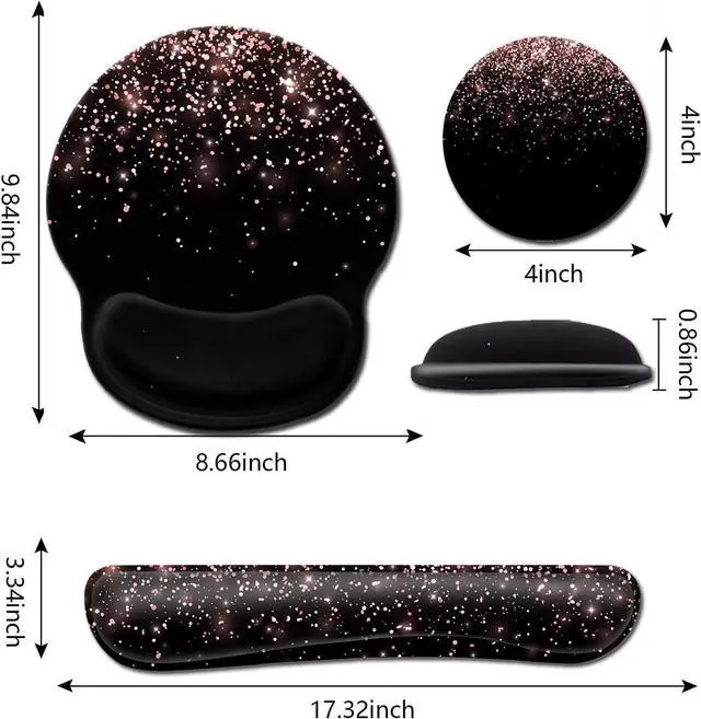 Alt view image 2 of 7 - Mouse Pad with Wrist Support, Ergonomic Gel Mouse Pad, Soft Memory Foam Keyboard Wrist Rest, Black Mouse Pad, Dirt-Resistant Suitable for Office Typing, Games, Beautiful Rose Gold Glitter Pattern