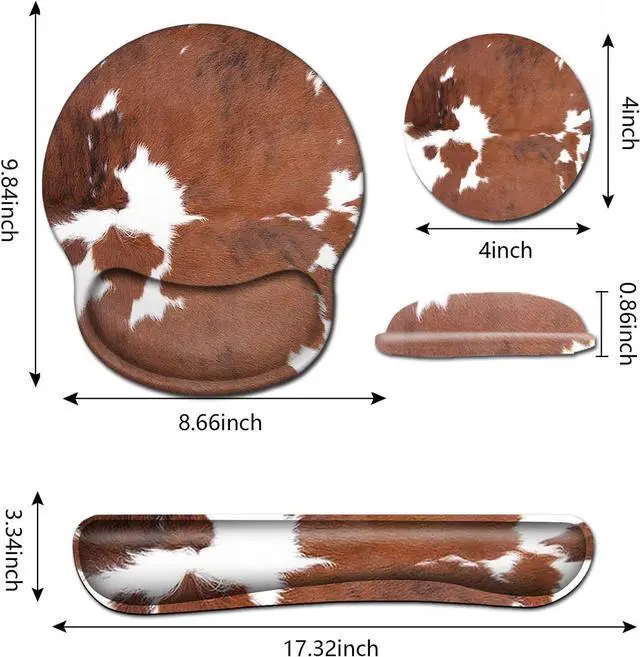 Alt view image 2 of 7 - Keyboard Wrist Rest and Mouse Pad with Wrist Support Ergonomic Mousepad Coaster, Easy Typing Pain Relief Keyboard Set, Memory Foam Keyboard Wrist Rest,Cowhide Farm Animal Skin Leopard Brown Cow
