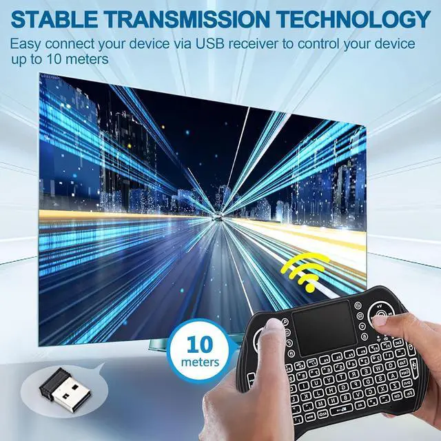 Alt view image 2 of 7 - EASYTONE Backlit Mini Wireless Keyboard Touchpad Mouse Combo with Rechargable Li-ion Battery Multi-Media Keys, Handheld Keyboard for Android TV Box, Smart TV, X-Box, PC, Android Windows Linux MacOS