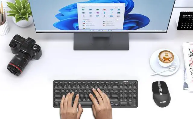 Alt view image 6 of 6 - Arteck 2.4G USB Wireless Keyboard and Mouse Combo Ultra Slim Compact Keyboard Keyboard and Ergonomic Mouse for Computer Desktop PC Laptop and Windows 11/10/8/7 Build in USB-C Rechargeable Battery