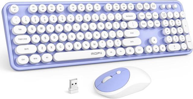 MOFII Wireless Keyboard and Mouse Combo, Purple Retro Typewriter Keyboards  with Round Key, 2.4G Full Sized Keyboard and Cute Computer Mice, USB  Receiver Plug and Play, for PC, Laptop, Desktop, Windows 