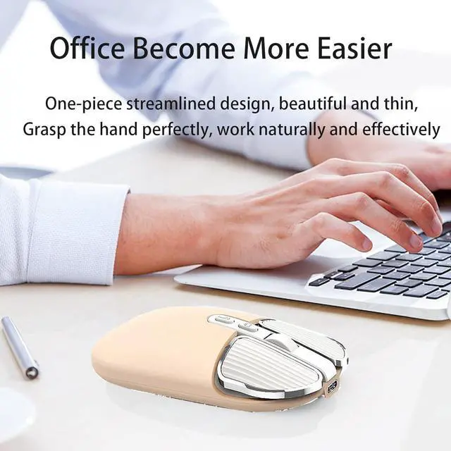 Alt view image 7 of 7 - JieruiDeng 2.4G Wireless Rechargeable Mouse with USB Receiver,One Click Return to Desk,Mute Button,Power Saving, 2400DPI Optical Cute Girls Mouse for Laptop,Notebook,PC,Tablet (Cream-Colored)