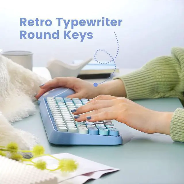 Alt view image 2 of 7 - Perixx PERIDUO-713BL Wireless Mini Keyboard and Mouse Combo - Retro Round Key Caps - Pastel Blue - US English Layout (11909)