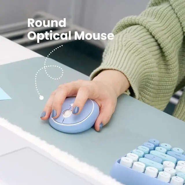 Alt view image 3 of 7 - Perixx PERIDUO-713BL Wireless Mini Keyboard and Mouse Combo - Retro Round Key Caps - Pastel Blue - US English Layout (11909)