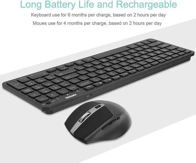 Alt view image 5 of 6 - Arteck 2.4G USB Wireless Keyboard and Mouse Combo Ultra Slim Compact Keyboard Keyboard and Ergonomic Mouse for Computer Desktop PC Laptop and Windows 11/10/8/7 Build in USB-C Rechargeable Battery