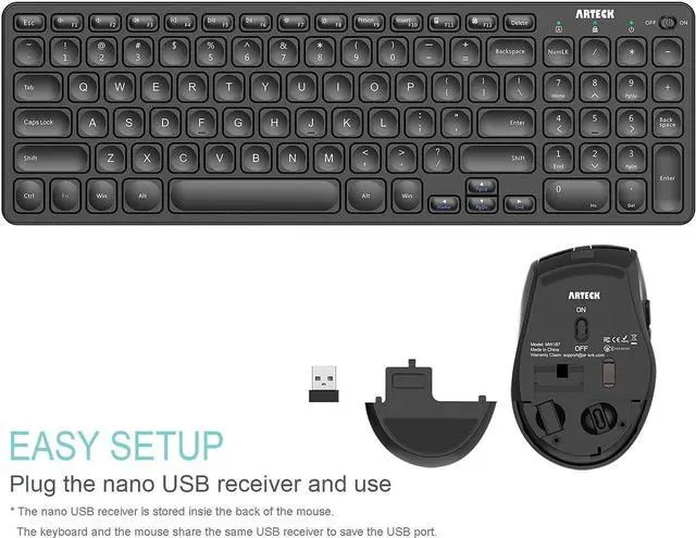 Alt view image 4 of 6 - Arteck 2.4G USB Wireless Keyboard and Mouse Combo Ultra Slim Compact Keyboard Keyboard and Ergonomic Mouse for Computer Desktop PC Laptop and Windows 11/10/8/7 Build in USB-C Rechargeable Battery