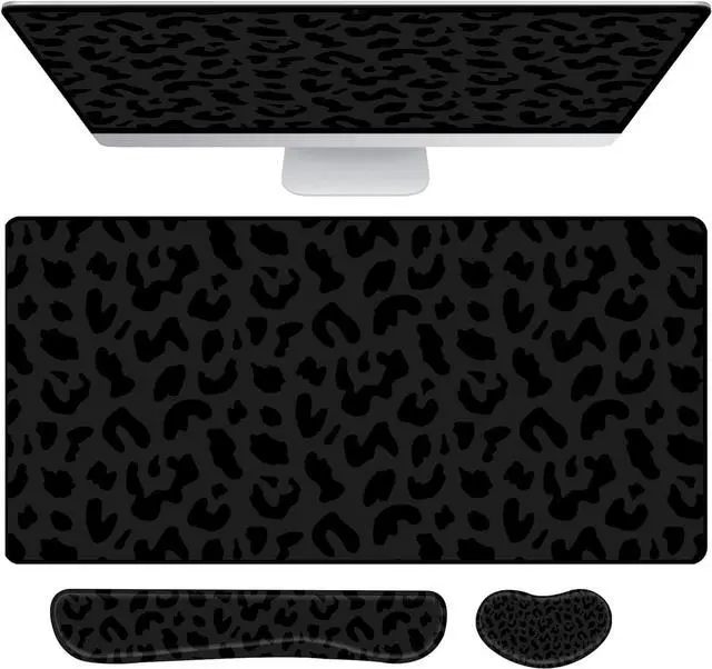 Main image of 3Pcs Large Gaming Mouse Pad Desk Mat,Keyboard Mouse Wrist Rest Support Set,Extended Laptop Mouse Pad Memory Foam Non-Slip Base for Gamer Home Office(31.5x15.7in)-Black Leopard Cheetah