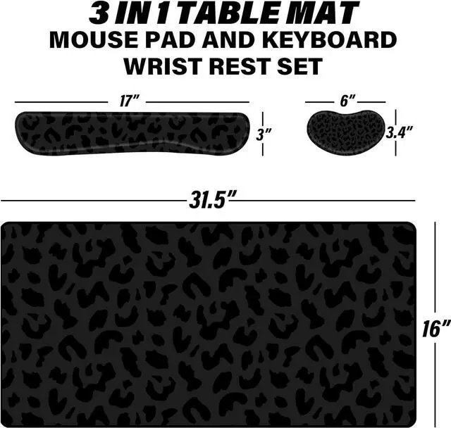 Alt view image 2 of 7 - 3Pcs Large Gaming Mouse Pad Desk Mat,Keyboard Mouse Wrist Rest Support Set,Extended Laptop Mouse Pad Memory Foam Non-Slip Base for Gamer Home Office(31.5x15.7in)-Black Leopard Cheetah
