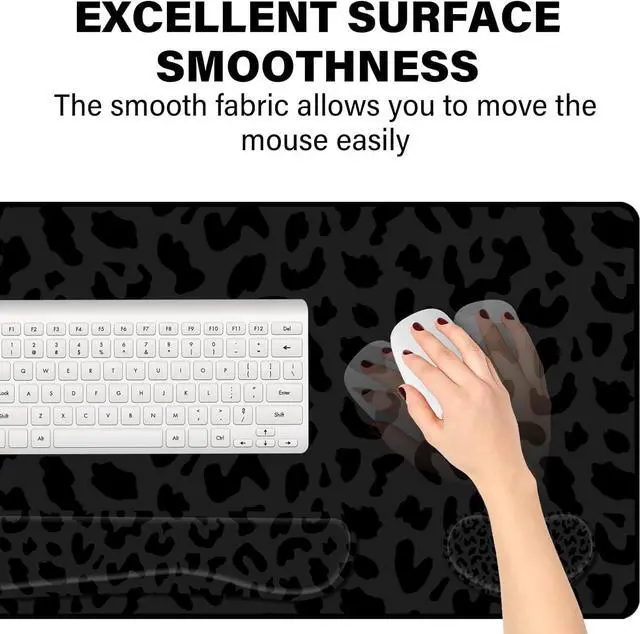 Alt view image 4 of 7 - 3Pcs Large Gaming Mouse Pad Desk Mat,Keyboard Mouse Wrist Rest Support Set,Extended Laptop Mouse Pad Memory Foam Non-Slip Base for Gamer Home Office(31.5x15.7in)-Black Leopard Cheetah